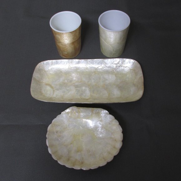 Philippine Capiz Shell and Resin Bathroom Accessory Set - Picture 1 of 3